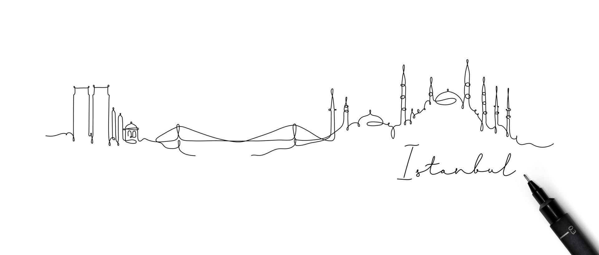 ville silhouette Istanbul dans stylo ligne style dessin avec noir lignes sur blanc Contexte vecteur