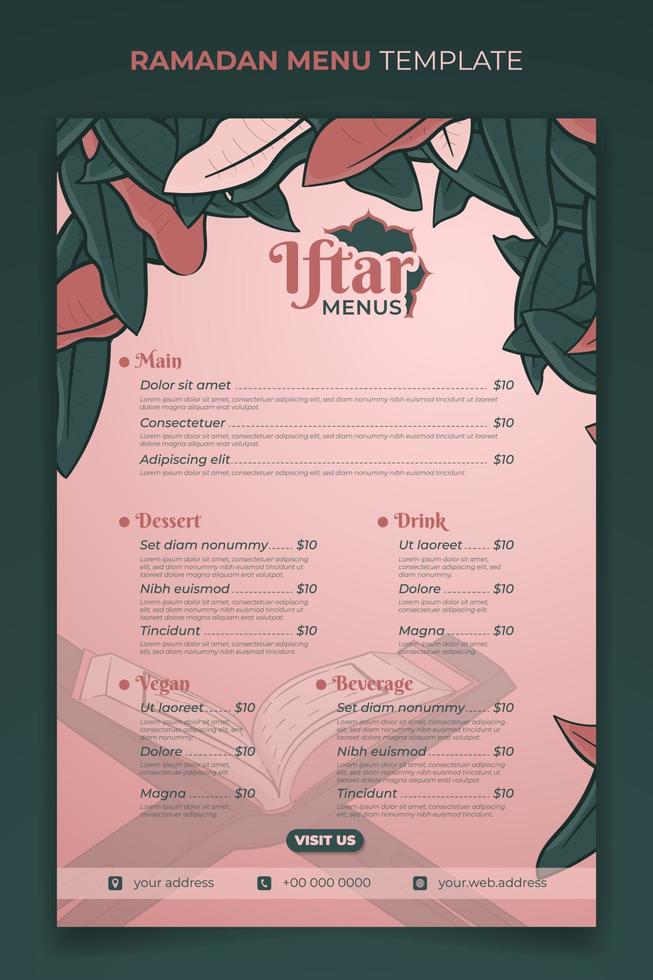 Ramadan iftar menu modèle conception pour restaurant menu à Ramadan kareem un événement vecteur