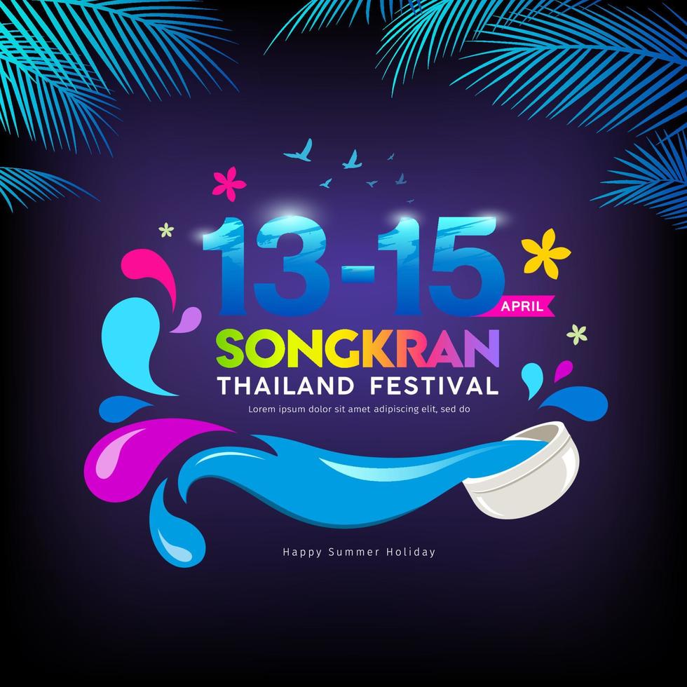 Songkran Festival de Thaïlande, bol l'eau éclaboussure sur feuille et bleu arrière-plan, eps dix vecteur illustration