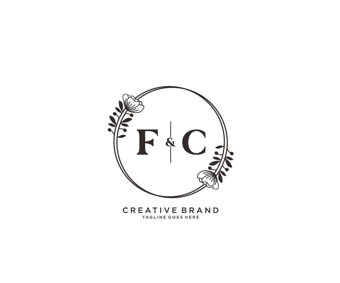 initiale fc des lettres main tiré féminin et floral botanique logo adapté pour spa salon peau cheveux beauté boutique et cosmétique entreprise. vecteur