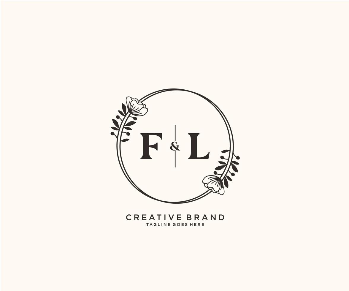 initiale fl des lettres main tiré féminin et floral botanique logo adapté pour spa salon peau cheveux beauté boutique et cosmétique entreprise. vecteur