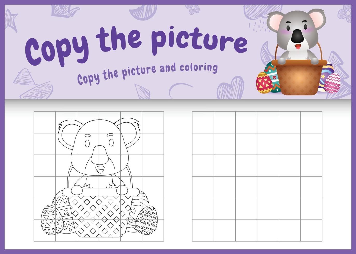 Copiez l'image jeu d'enfants et coloriage sur le thème de Pâques avec un koala mignon dans un oeuf de seau vecteur