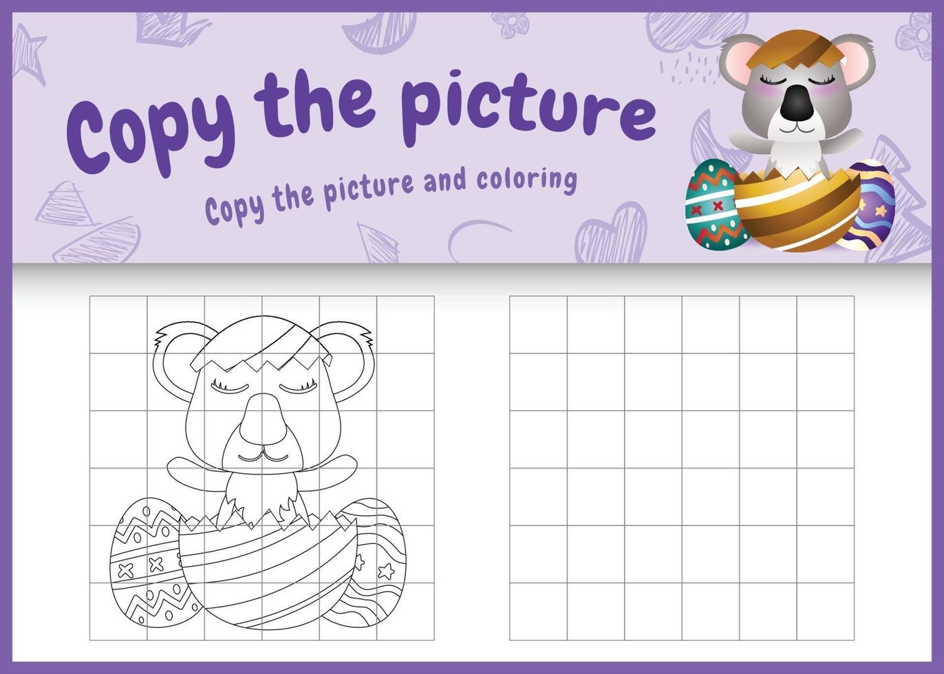 Copiez l'image jeu d'enfants et coloriage sur le thème de Pâques avec un koala mignon dans l'œuf vecteur