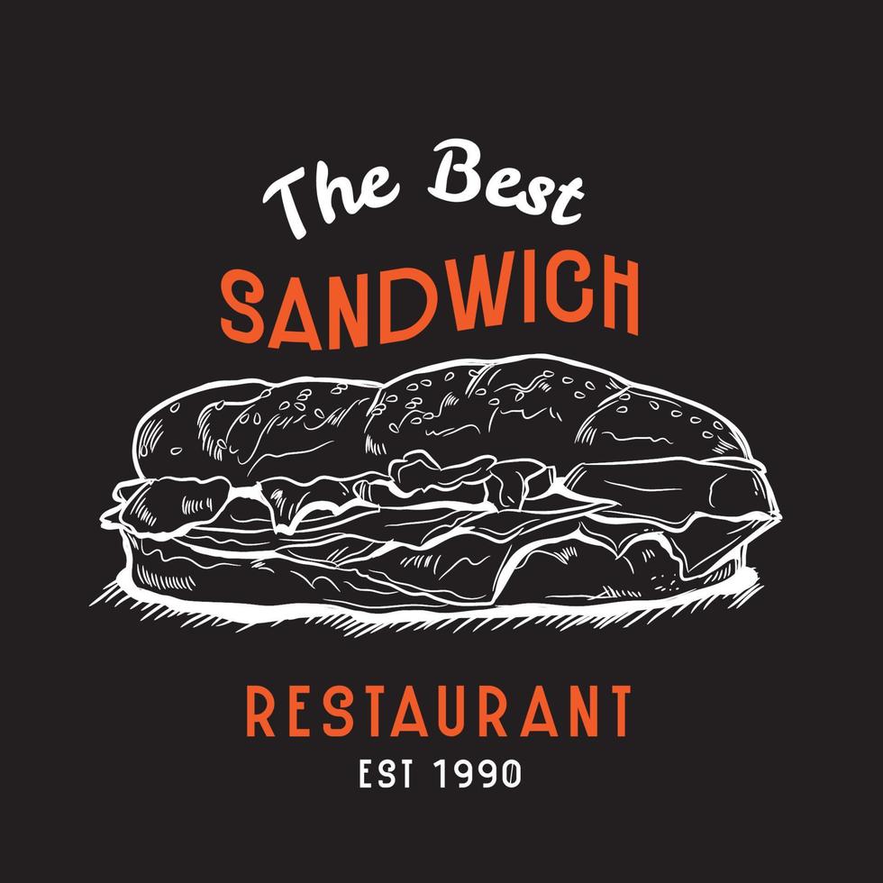 sandwich affiche conception vecteur illustration dans main tiré style, parfait pour mur décor café restaurant et t chemise conception