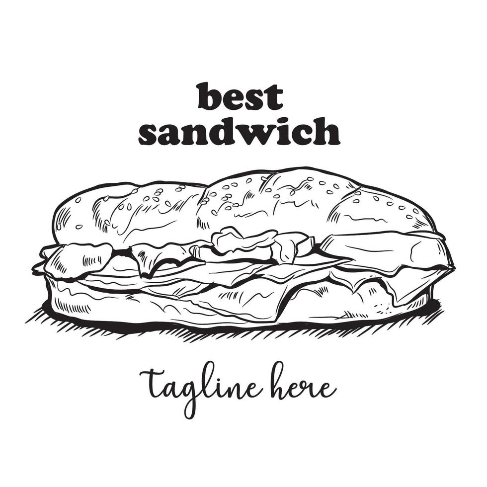 sandwich affiche conception vecteur illustration dans main tiré style, parfait pour mur décor café restaurant et t chemise conception