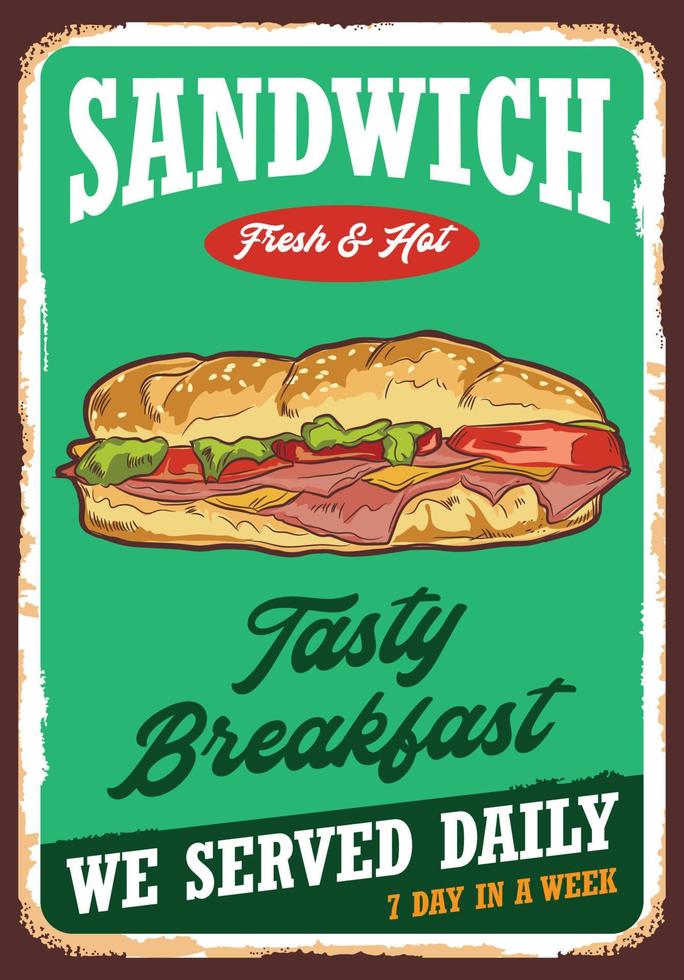 sandwich affiche conception vecteur illustration dans rétro style, parfait pour mur décor café restaurant et t chemise conception