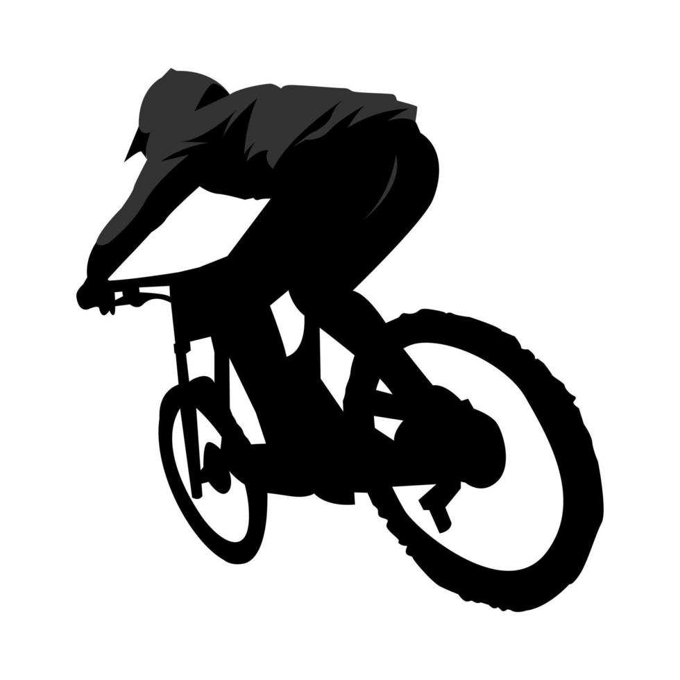 silhouette de une bmx cycliste retour voir. extrême sport concept, une descente, cavalier, coureur. vecteur illustration.