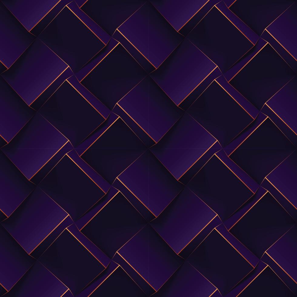 foncé violet sans couture géométrique modèle. réaliste 3d cubes avec mince d'or lignes. vecteur modèle pour pour fonds d'écran, textile, tissu, emballage papier, arrière-plans. texture avec le volume extruder effet.