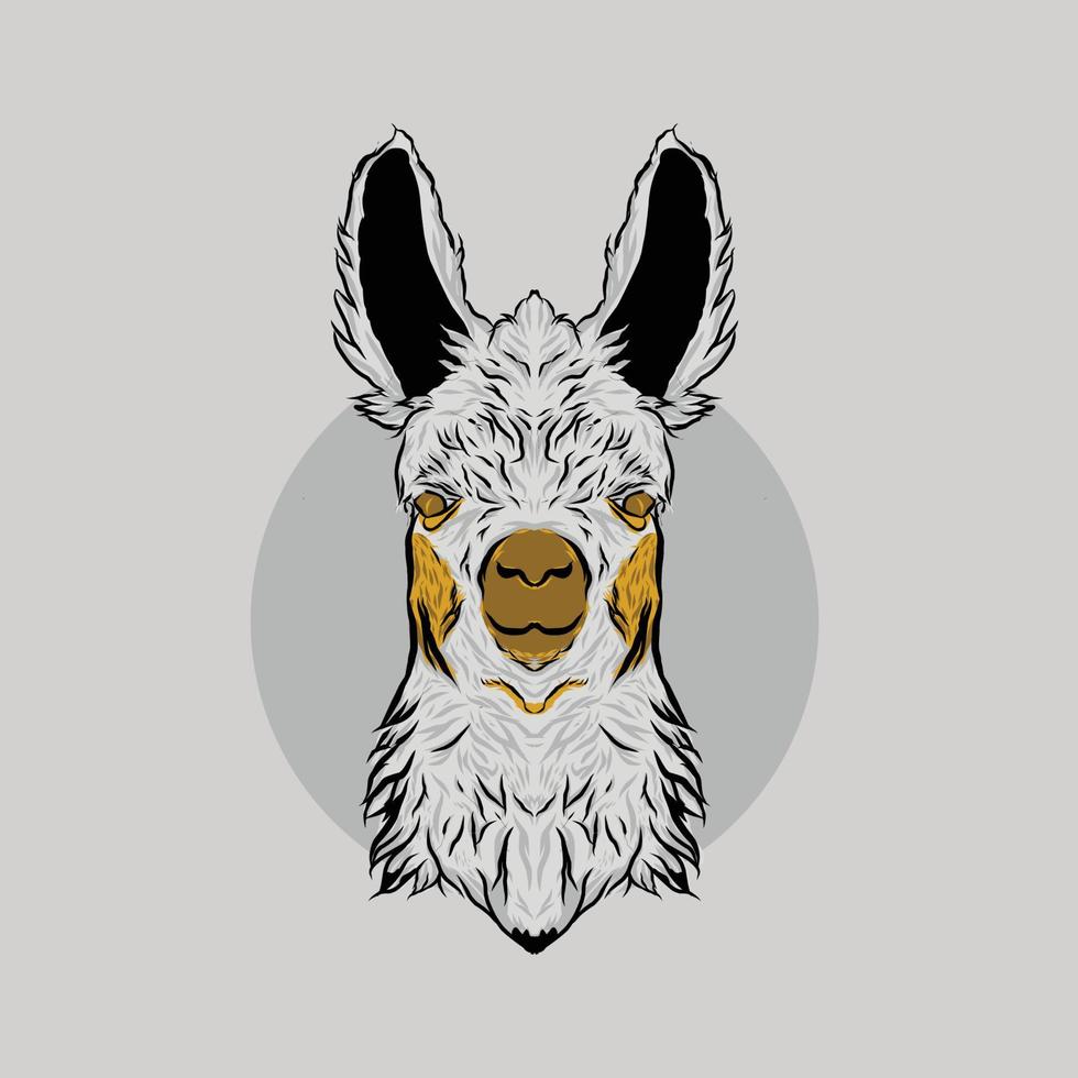 lama tête illustration logo badge avec blanc gris Couleur vecteur