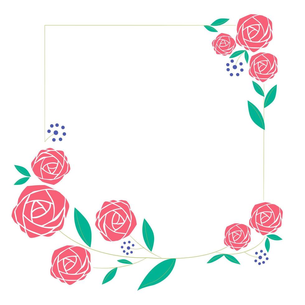 ensemble une floral frontière avec une couronne de vert feuilles et rose fleurs pour une mariage carte, une salutation carte, ou décoratif ouvrages d'art. vecteur