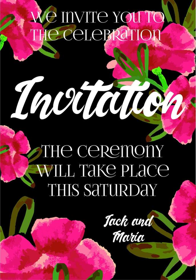 aquarelle, luxueux et délicat invitations à une mariage, fête ou anniversaire. rose, violet fleurs, pivoines.vecteur.noir Contexte vecteur