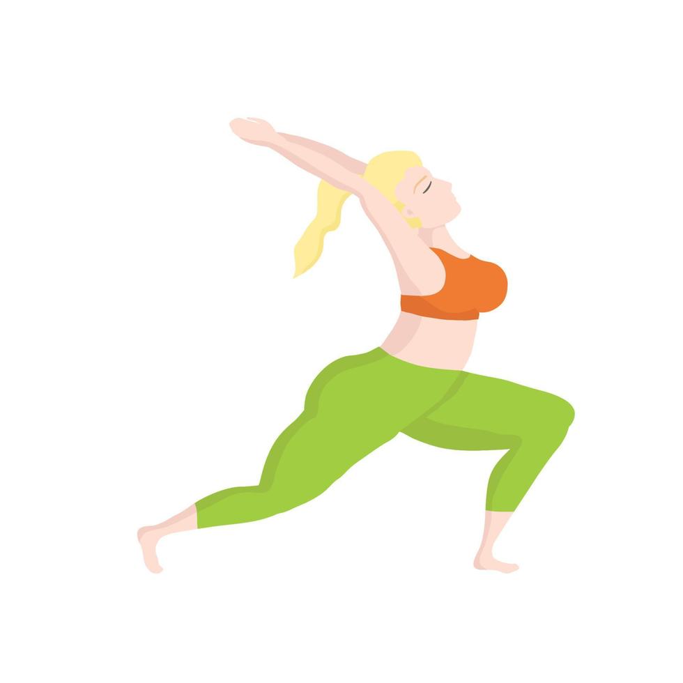 content européen de énorme femme dans yoga position -élongation. sport et corps santé positif concept l'amour corps. attrayant femme de grand tailles un actif en bonne santé mode de vie vecteur
