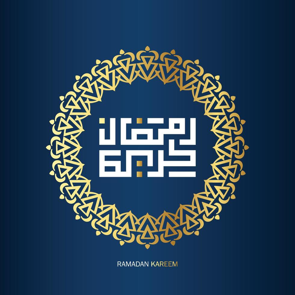 gratuit Ramadan kareem arabe calligraphie avec d'or Couleur sur bleu Contexte. islamique mois de Ramadan dans arabe logo salutation conception vecteur