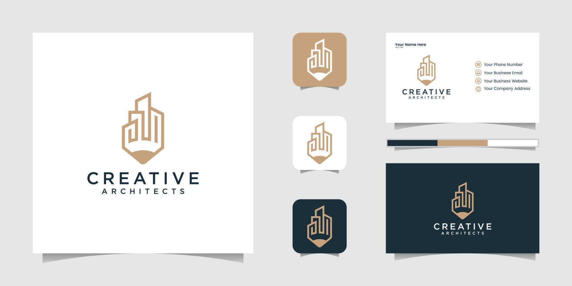 Créatif concept avec crayon et bâtiment ,commercial bâtiments construction symbole. logo et affaires carte vecteur