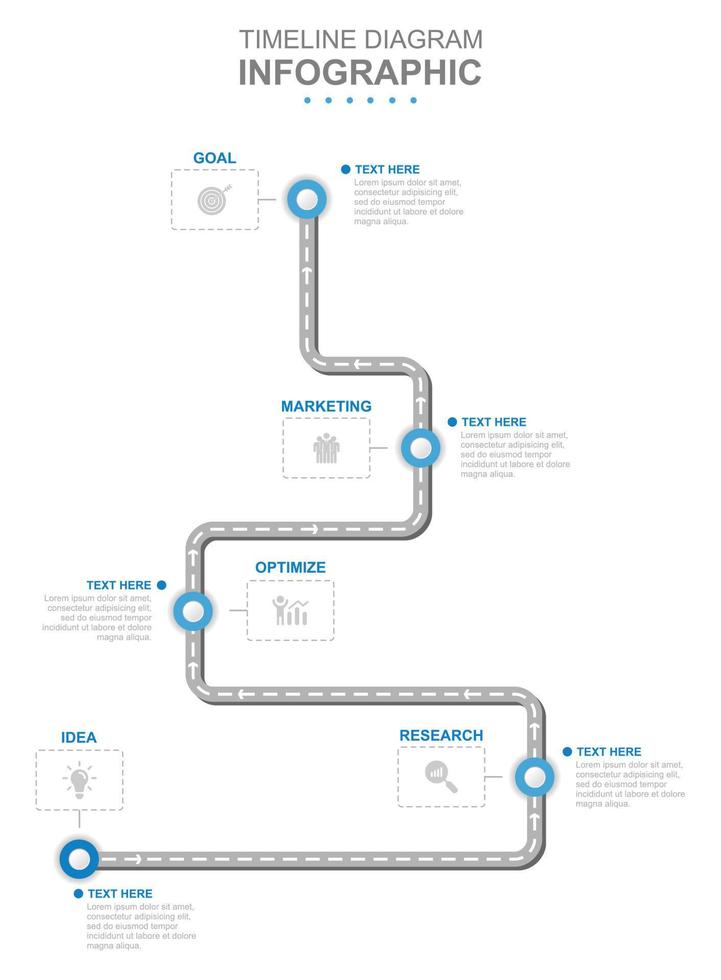 infographie affaires modèle. 6 pas moderne chronologie diagramme avec route périple concept. concept présentation. vecteur