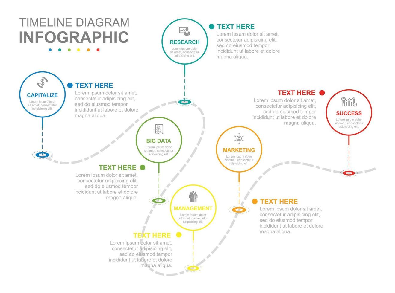 infographie affaires modèle. 8 pas moderne chronologie diagramme avec cercles. concept présentation. vecteur