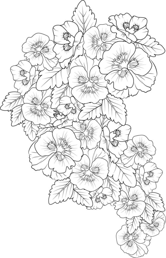 réaliste pensée fleur coloration pages pensée fleur tatouage dessin, or du rhin dessin, fleur grappe dessin, mignonne fleur coloration pages, illustration vecteur art, noir pensée tatouage.