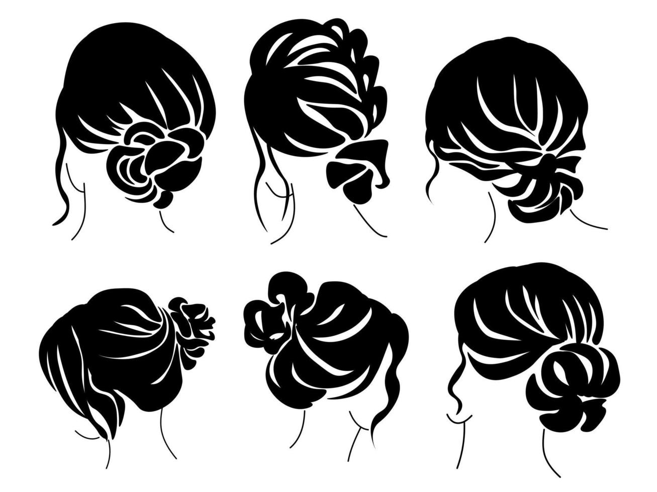 désordonné chignon coiffure ensemble de silhouettes, aux femmes branché coiffure faible chignon vecteur