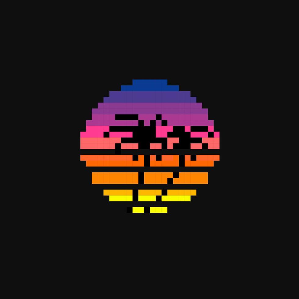 tropical le coucher du soleil signe dans pixel art style vecteur