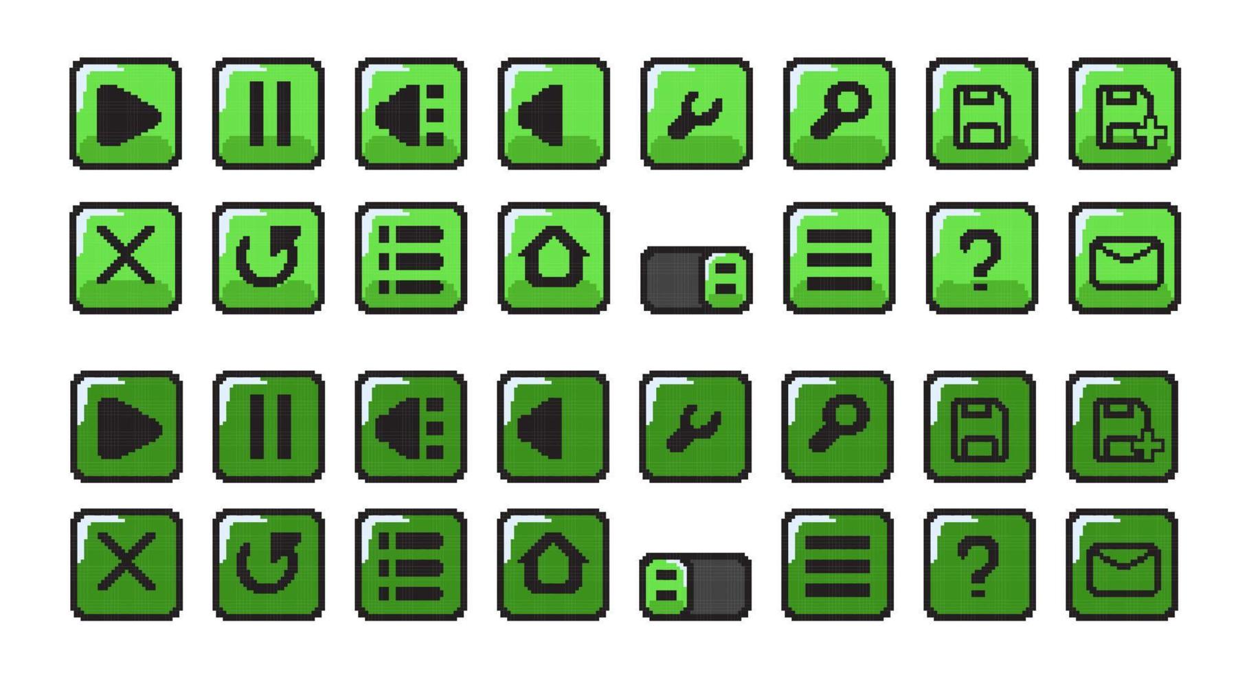 vert bouton ensemble dans pixel art style vecteur