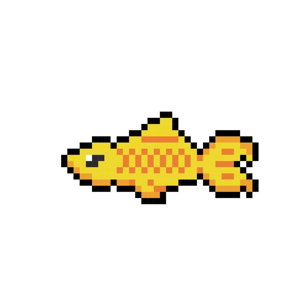 d'or poisson dans pixel art style vecteur