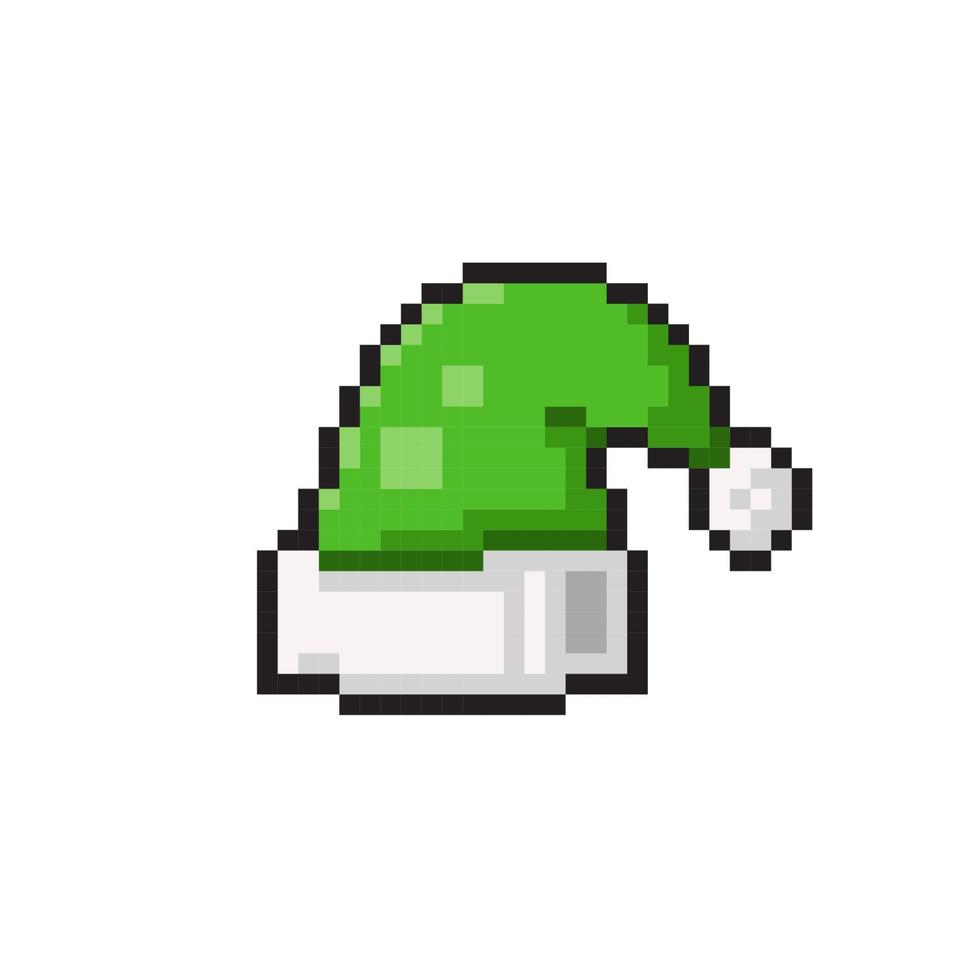 vert Père Noël chapeau dans pixel art style vecteur