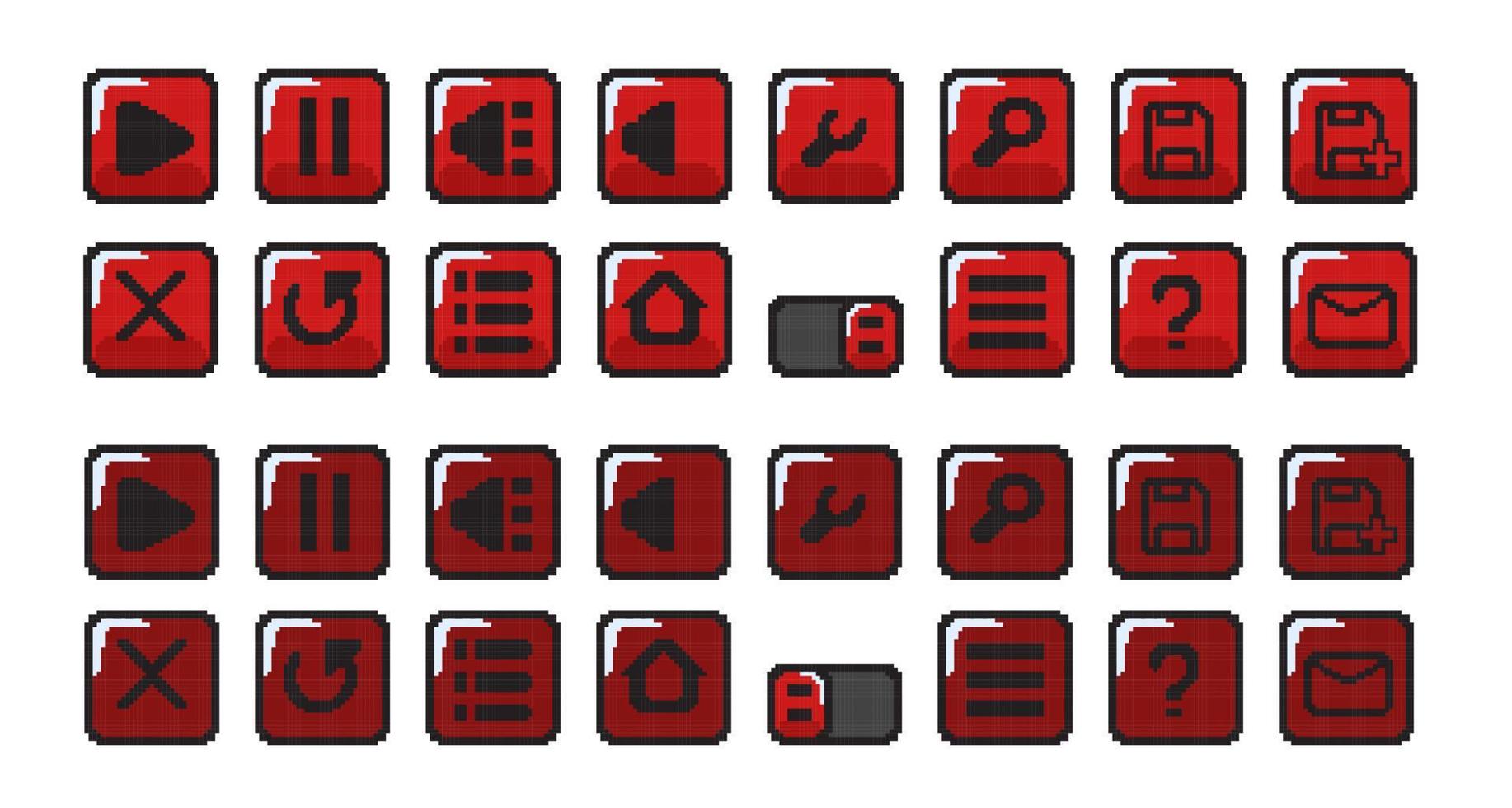 rouge bouton collection ensemble dans pixel art style vecteur