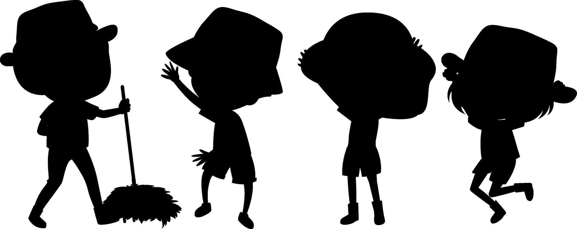 ensemble de personnage de dessin animé silhouette enfants vecteur