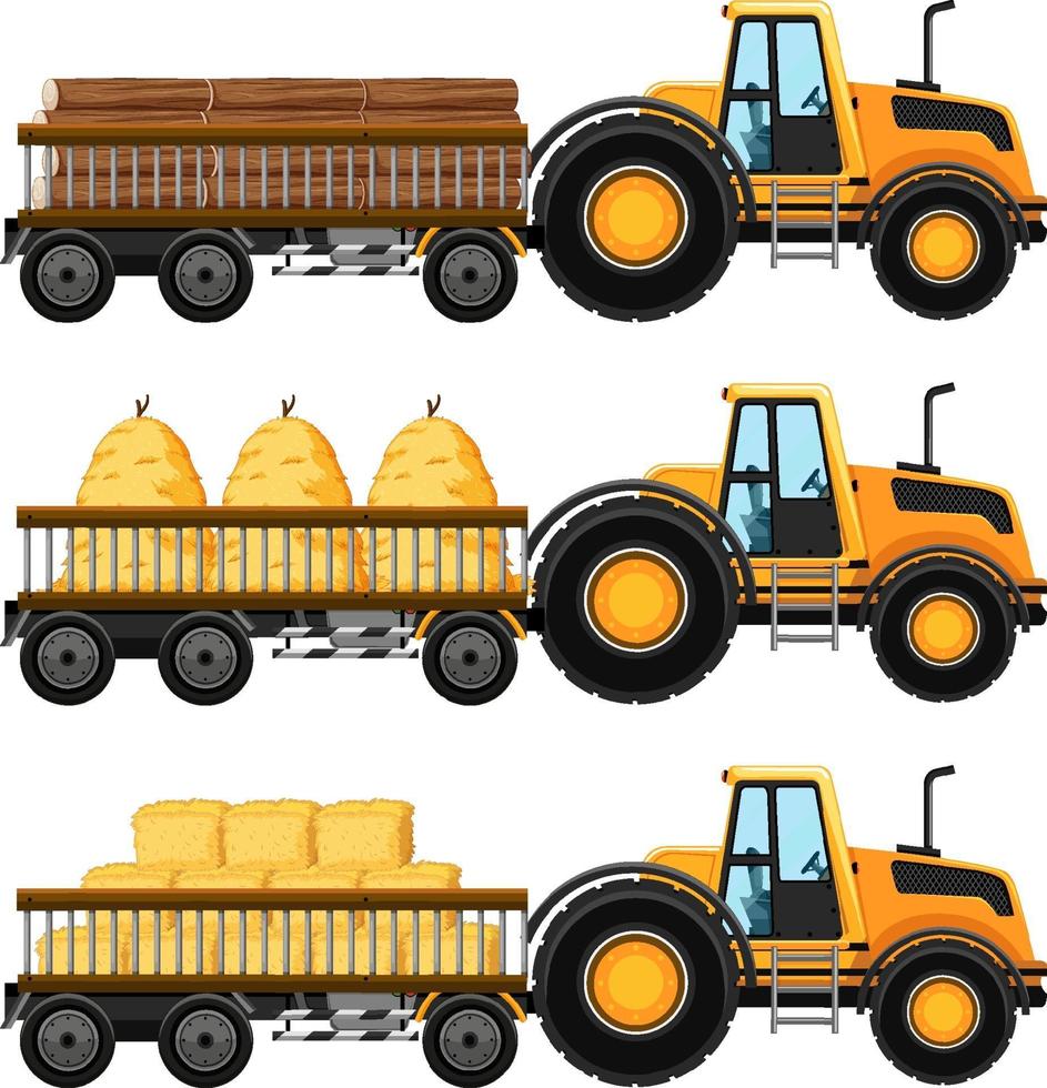 Ensemble de dépanneuse transportant fond isolé de foin vecteur