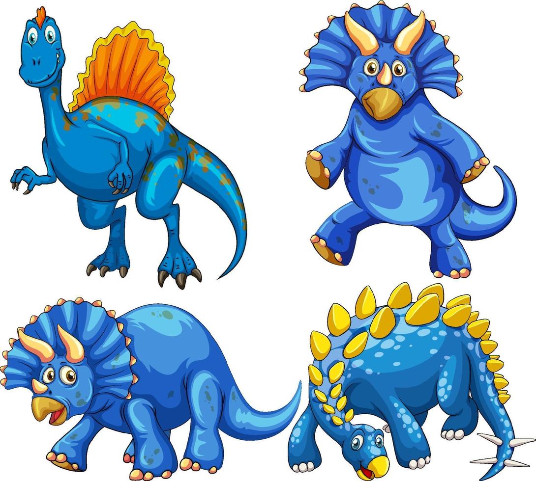 ensemble de personnage de dessin animé de dinosaure bleu vecteur