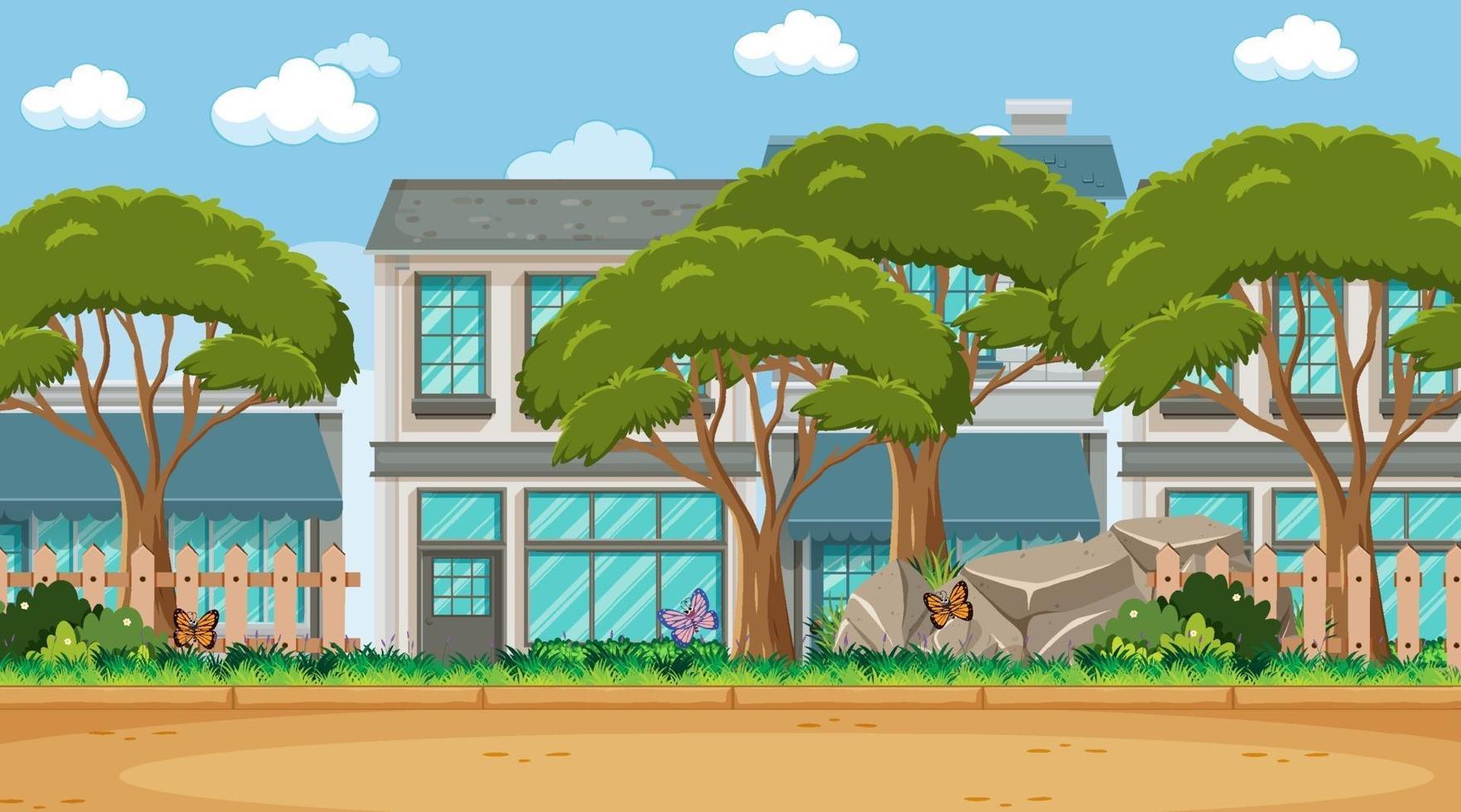 scène vide avec quelques arbres sur fond de nombreuses maisons vecteur