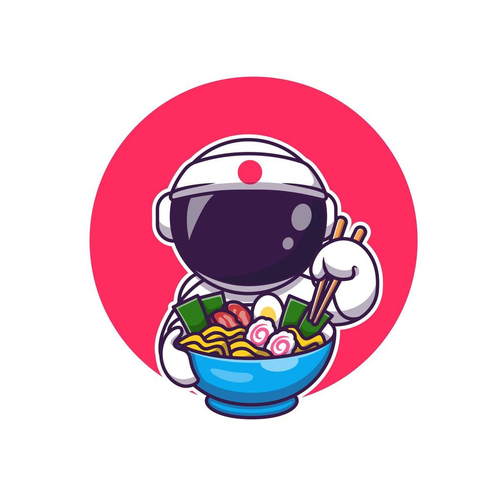 mignonne astronaute en mangeant ramen dessin animé vecteur icône illustration. science nourriture icône concept isolé prime vecteur. plat dessin animé style