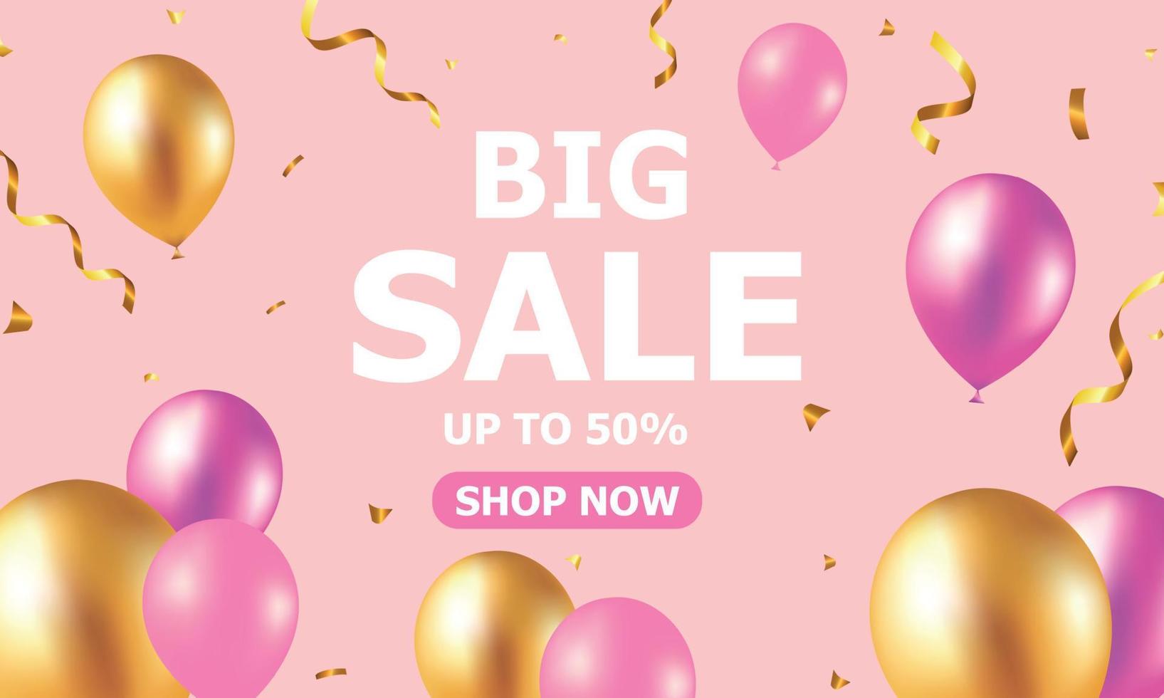 gros saisonnier final vente texte, spécial offre célébrer Contexte avec or et rose air des ballons. réaliste vecteur Stock conception pour magasin et vente bannières, grandiose ouverture, fête prospectus