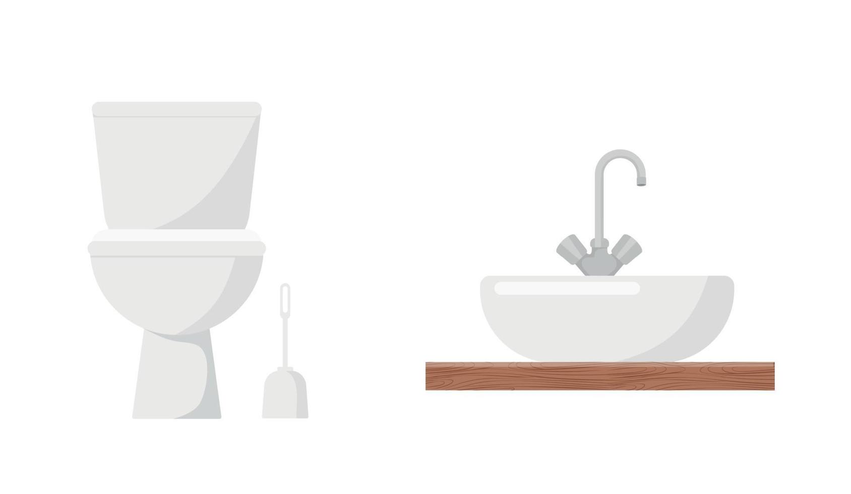 blanc salle de bains évier bassin avec robinet et toilette bol isolé sur blanc Contexte vecteur illustration