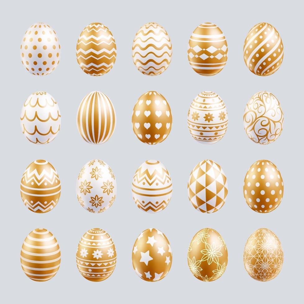 oeufs de Pâques mis en couleur or avec une texture différente et des motifs. illustrations vectorielles. vecteur