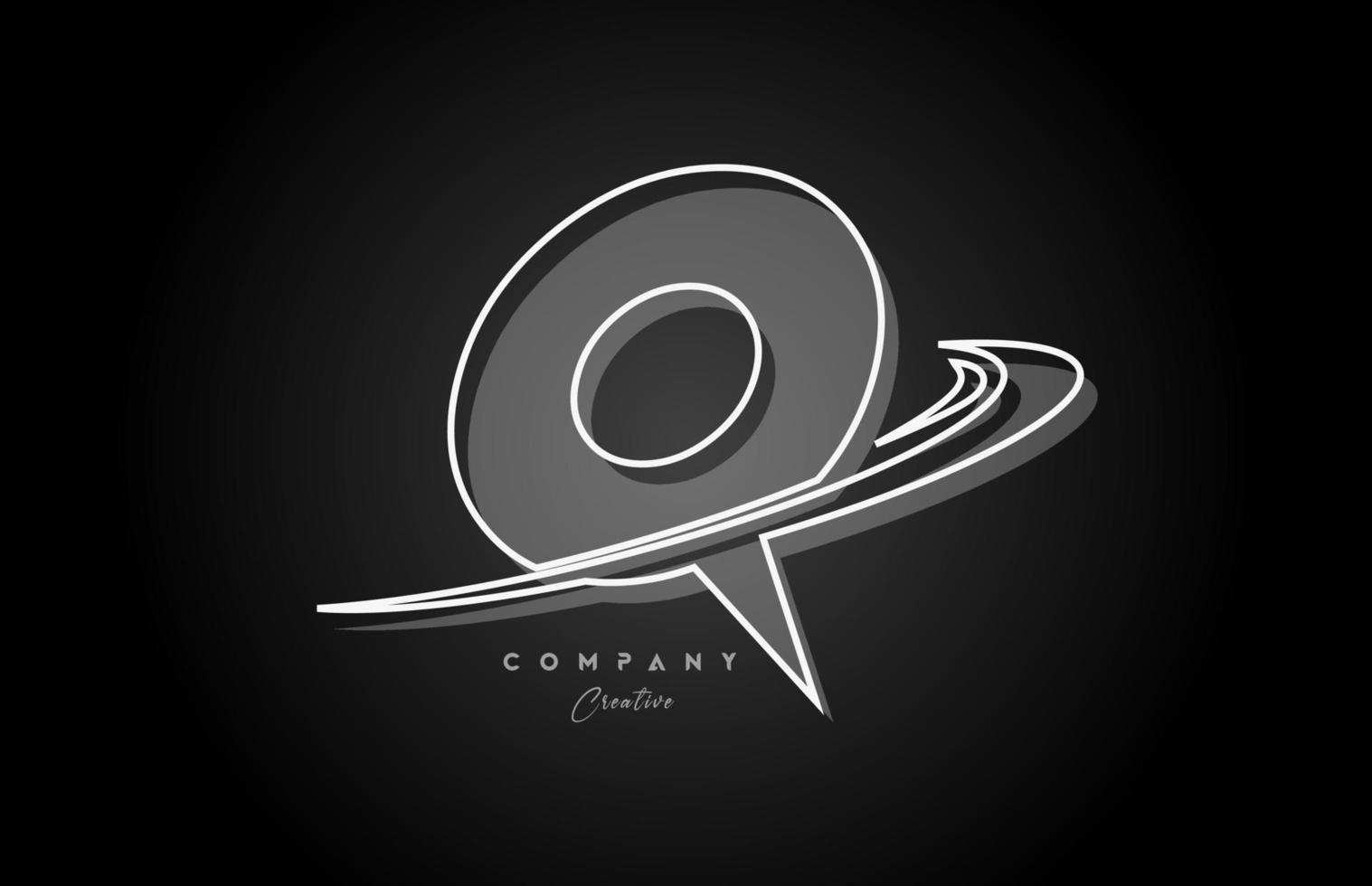 noir et blanc q ligne alphabet lettre logo icône conception avec swoosh et ombre. Créatif modèle pour affaires et entreprise vecteur