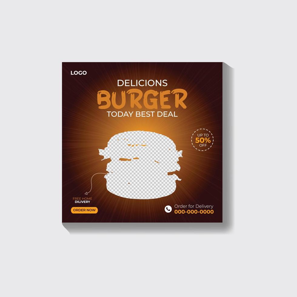 délicieux Burger et nourriture menu social médias instagram bannière modèle vecteur