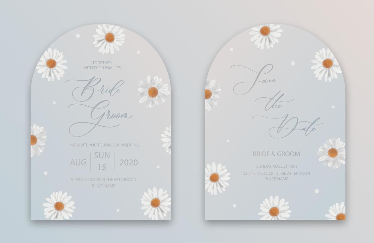 mariage cambre invitation carte avec calligraphie et aquarelle camomille. vecteur