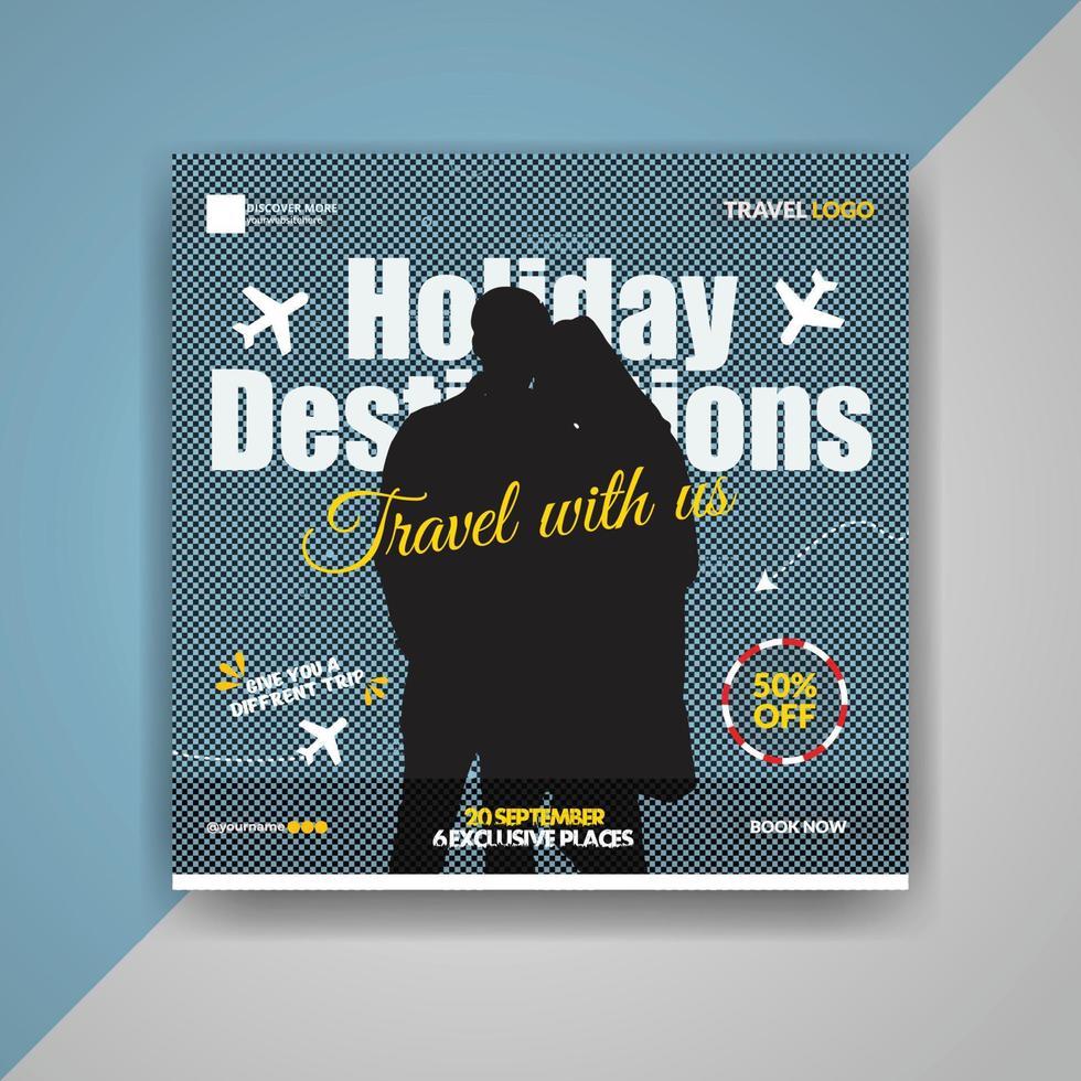 Voyage avec nous bannière modèle vacances destination vacances voyage touristique social médias Publier les publicités vecteur