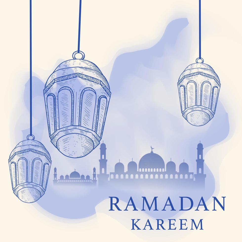 main tiré salutation carte Ramadan kareem illustration vecteur