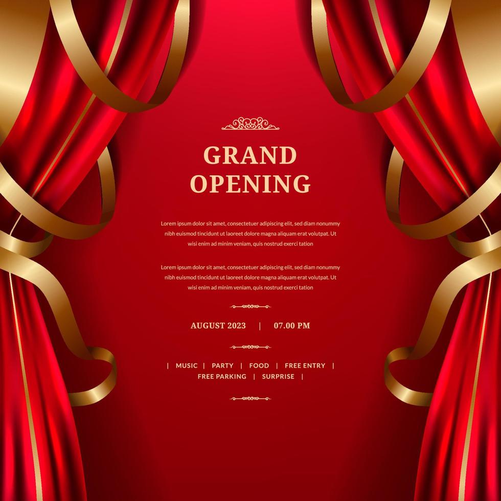 grandiose ouverture avec rouge rideau et d'or ornement décoration affiche annonce fête étape théâtre avec rouge Contexte vecteur