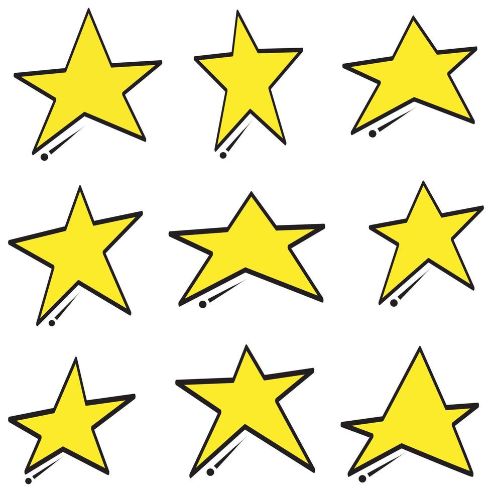 jeu d'icônes d'évaluation d'étoiles de doodle. jeu d'icônes étoile d'or isolé sur fond blanc avec un style dessiné à la main vecteur