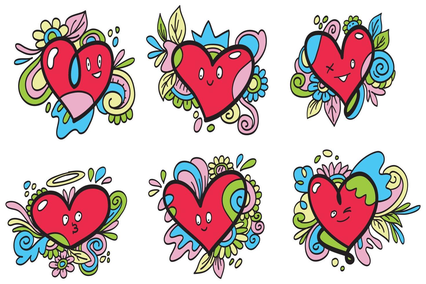 griffonnage cœurs abstrait, une collection de dessiné à la main coloré l'amour cœurs. vecteur illustration.