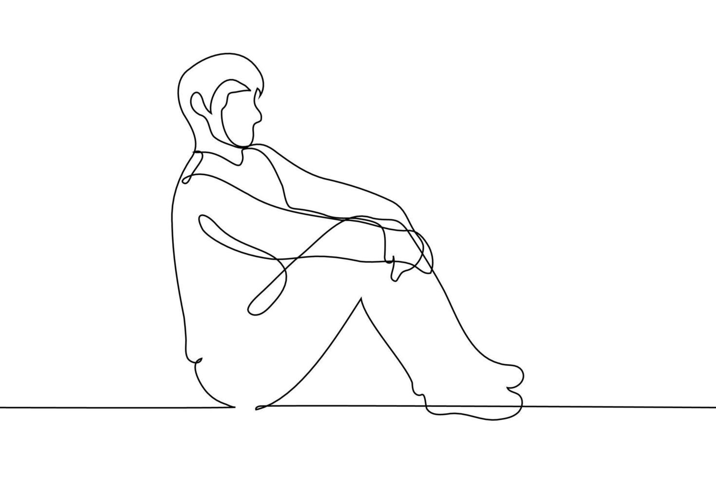 homme est assis plein longueur sur le sol avec jambes ensemble et retour tout droit - un ligne dessin vecteur. concept correct posture, tout droit retour vecteur