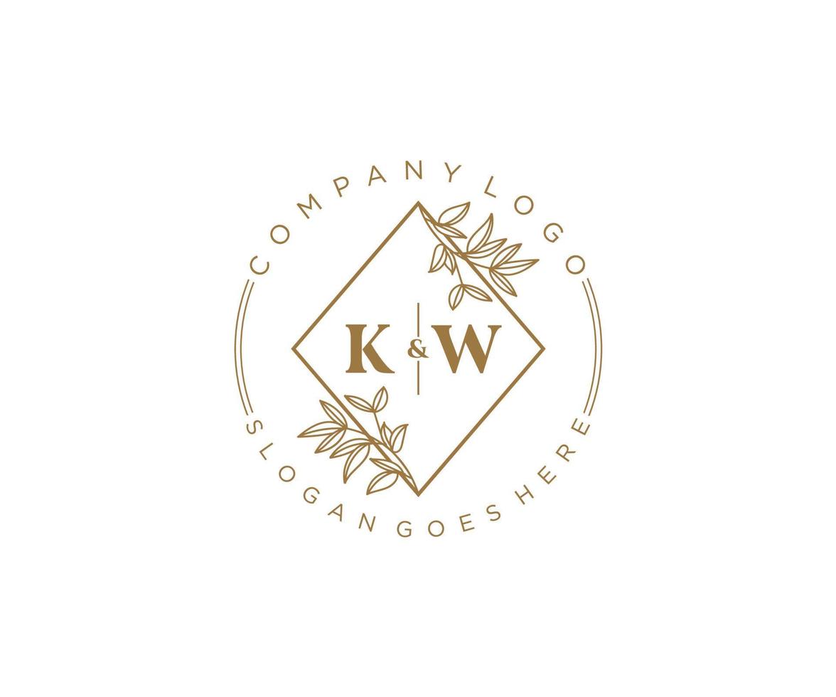 initiale kw des lettres magnifique floral féminin modifiable premade monoline logo adapté pour spa salon peau cheveux beauté boutique et cosmétique entreprise. vecteur