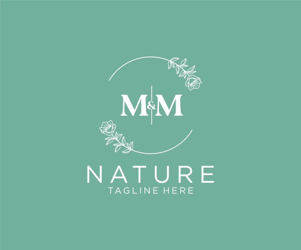 initiale mm des lettres botanique féminin logo modèle floral, modifiable premade monoline logo adapté, luxe féminin mariage l'image de marque, entreprise. vecteur