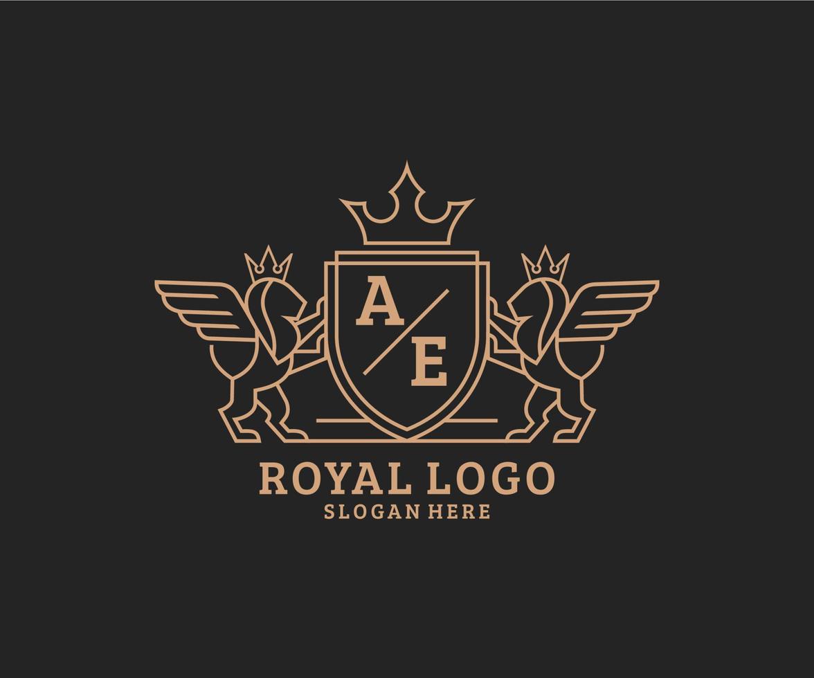 initiale ae lettre Lion Royal luxe héraldique, crête logo modèle dans vecteur art pour restaurant, royalties, boutique, café, hôtel, héraldique, bijoux, mode et autre vecteur illustration.