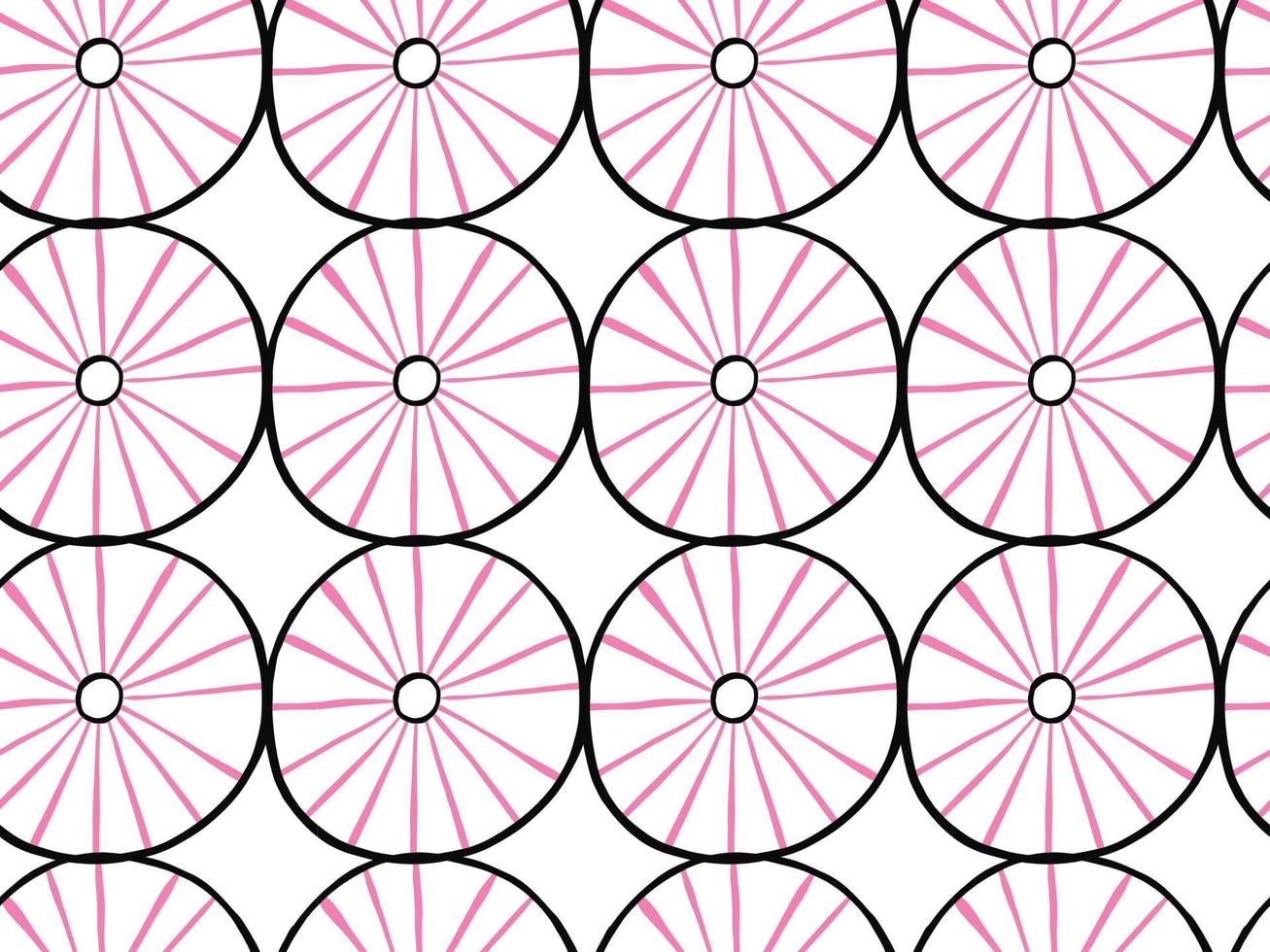Modèle sans couture circulaire dessiné à la main, noir, rose, blanc vecteur