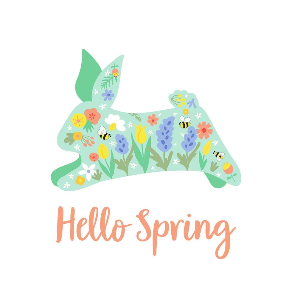 floral Pâques lapin. floral lapin. Bonjour printemps lapin content Pâques lapin vecteur illustration isolé graphique éléments. main tiré fleurs, mignonne lapin. content Pâques décoratif élément. printemps logo.