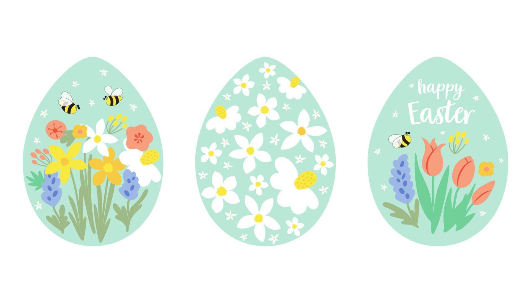 floral Pâques Oeuf ensemble mignonne des œufs avec fleur collection. content Pâques décoratif graphique élément isolé. printemps vacances vecteur illustration. Pâques Oeuf avec floral ornement. Prairie jardin fleurs.